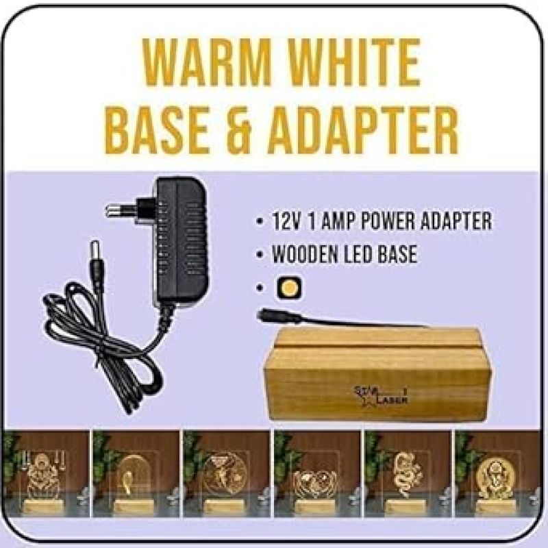 3D Illusion Moon Bear Design Night Lamp with Warm White Color Gift For Kids & Kids Room Decor Wooden Base